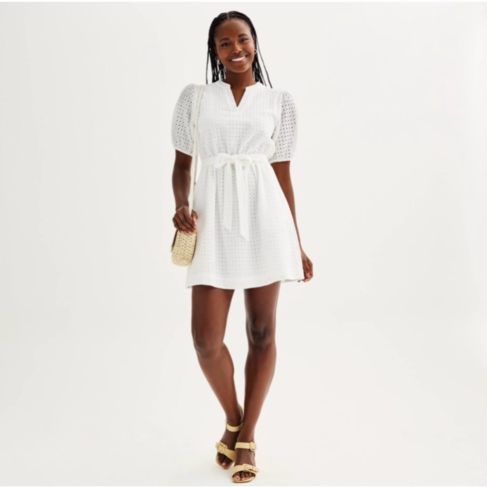 Draper James White Eyelet Tie-Waist Mini Dress - Picture 4 of 12